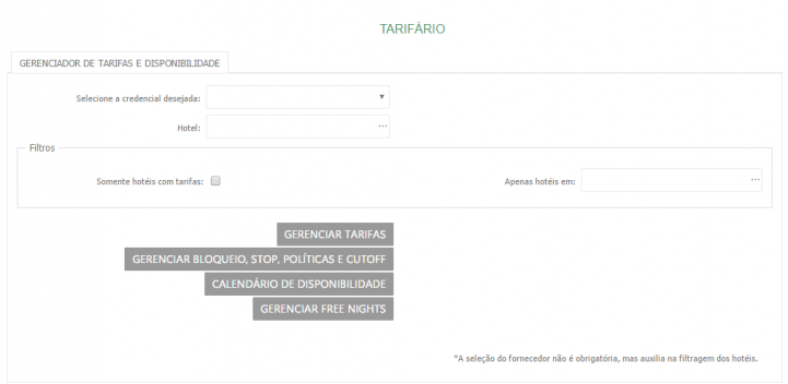 Tarifas e disponibilidade de hotéis cadastrados